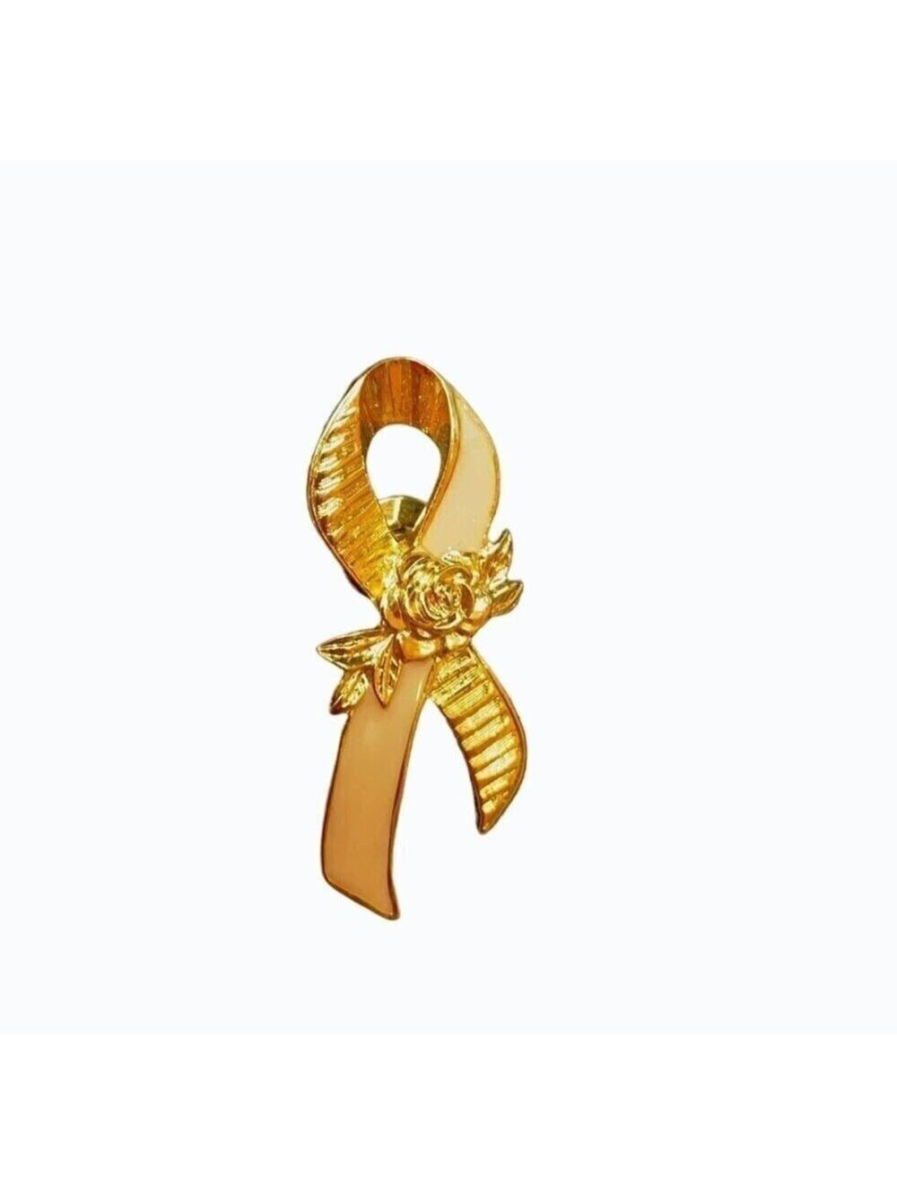 Vintage Avon Gold Tone Pink Ribbon Rose Breast Cancer Awareness Brooch Pin 2"
